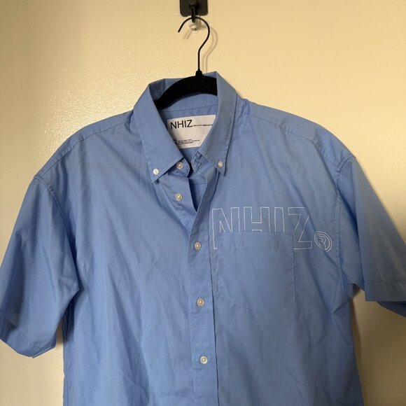 NHIZ x Izzue Neighborhood Blue Poplin Logo Print Buttondown Shirt S - Picture 3 of 7